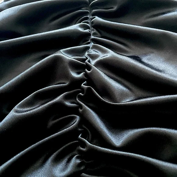 Black Satin Ruched Dress - Picture 4 of 4
